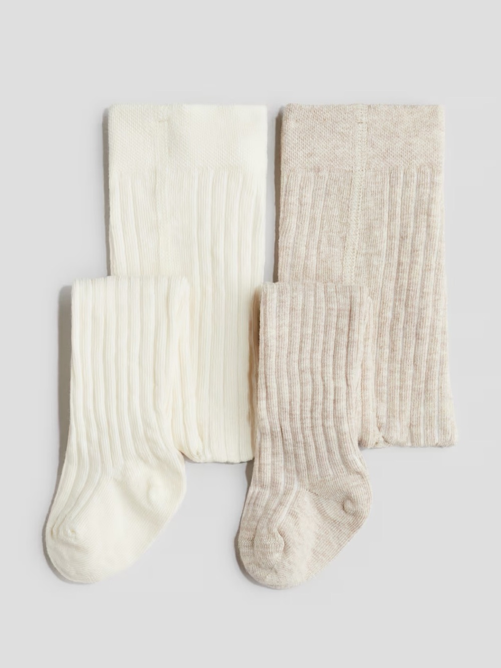 Rib Knit Tights — Cream & Light Beige